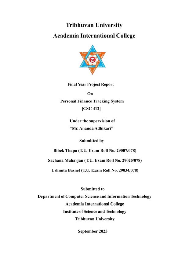 Personal Finance Tracking System